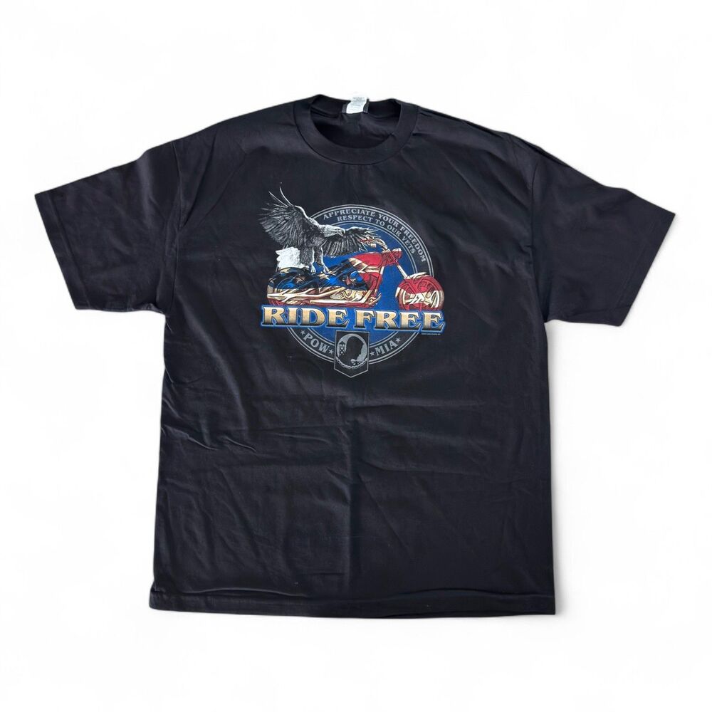 Hot Leathers Ride Free T-Shirt XL Black POW MIA Front Biker Bar Logo Back New